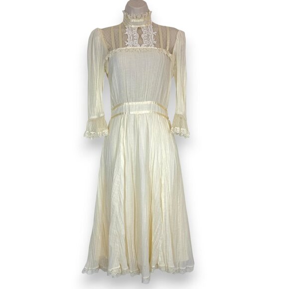 Vintage 70s Gunne Sax Dress Prairie Fairycore Cottagcore Midi Boho Dress - Picture 4 of 16